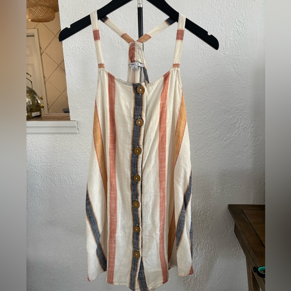 O'Neill Cream Striped Button-Front Tank with Rust, Mustard & Navy Stripes